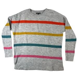 Staccato Sweater Women's Medium Grey with Stripes Acrylic Soft Bright Colors